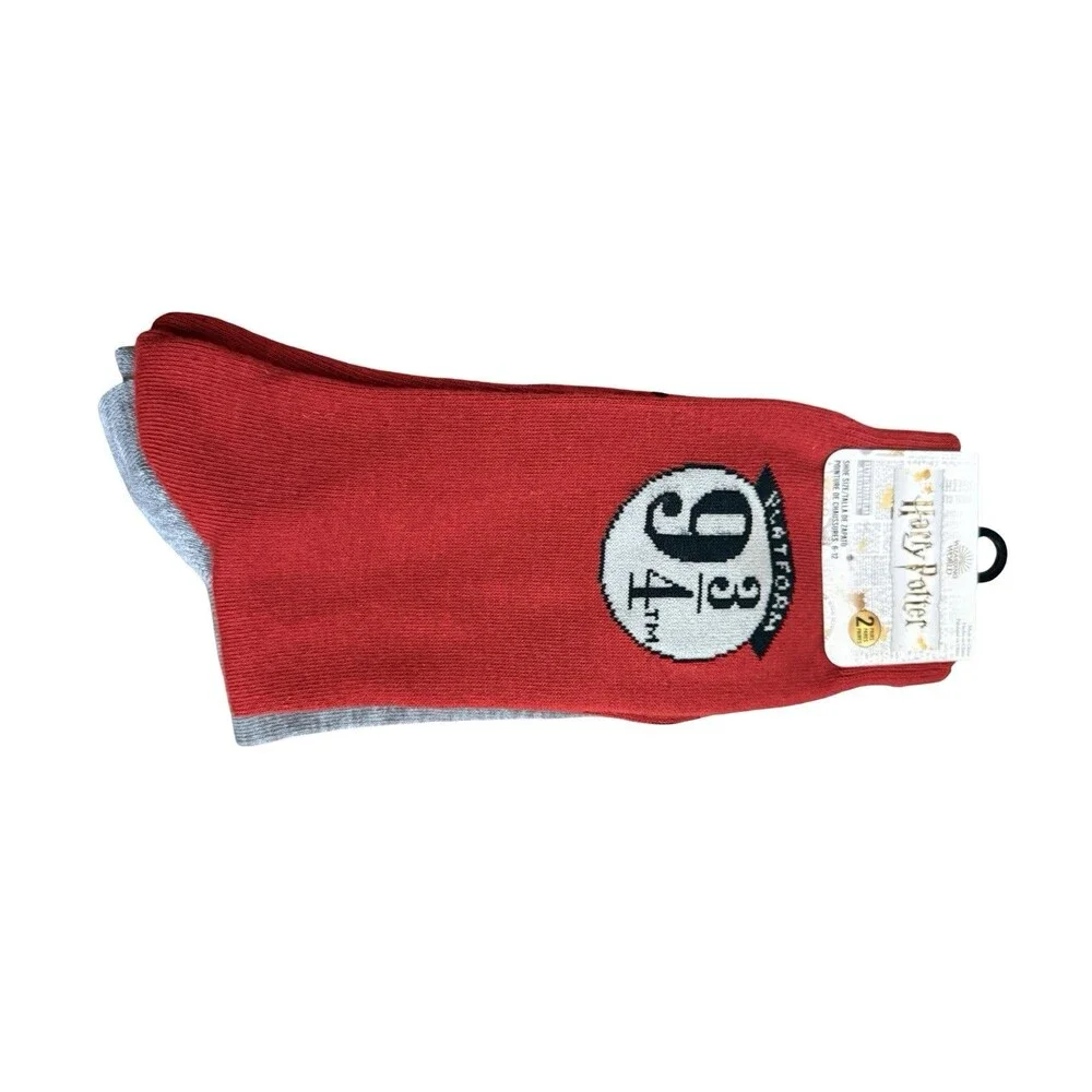 Harry Potter Platform 9 3/4 Socks 2 Pair Hogwarts Gryffindor Red Gray New